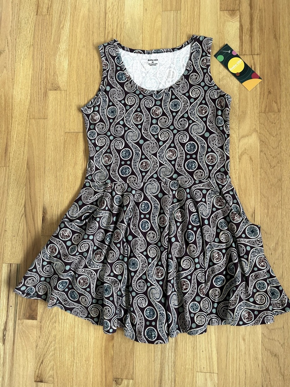 SVAHA celtic dragons paisley print sleeveless twirl skater dress cotton size M